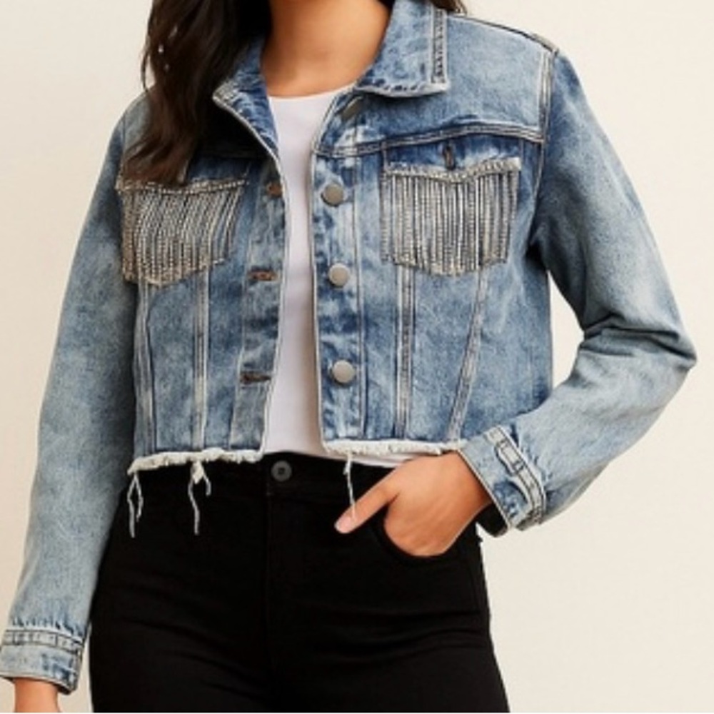 Blue Thrill Denim Jacket with Beaded Details